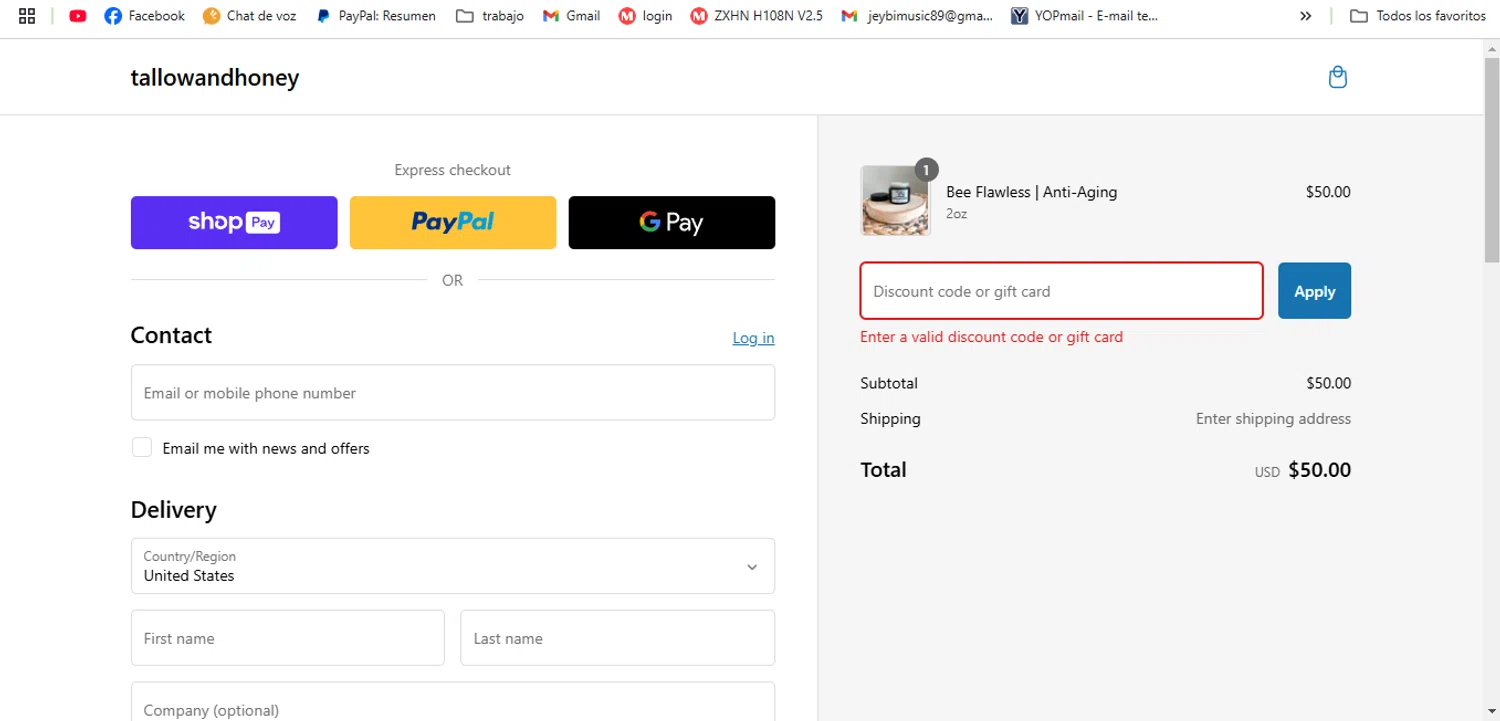 Tallow and Honey discount code screenshot showing code president applied at Tallow and Honey checkout page. Uploaded by SimplyCodes community member luislopez669902715 on Feb 21, 2025