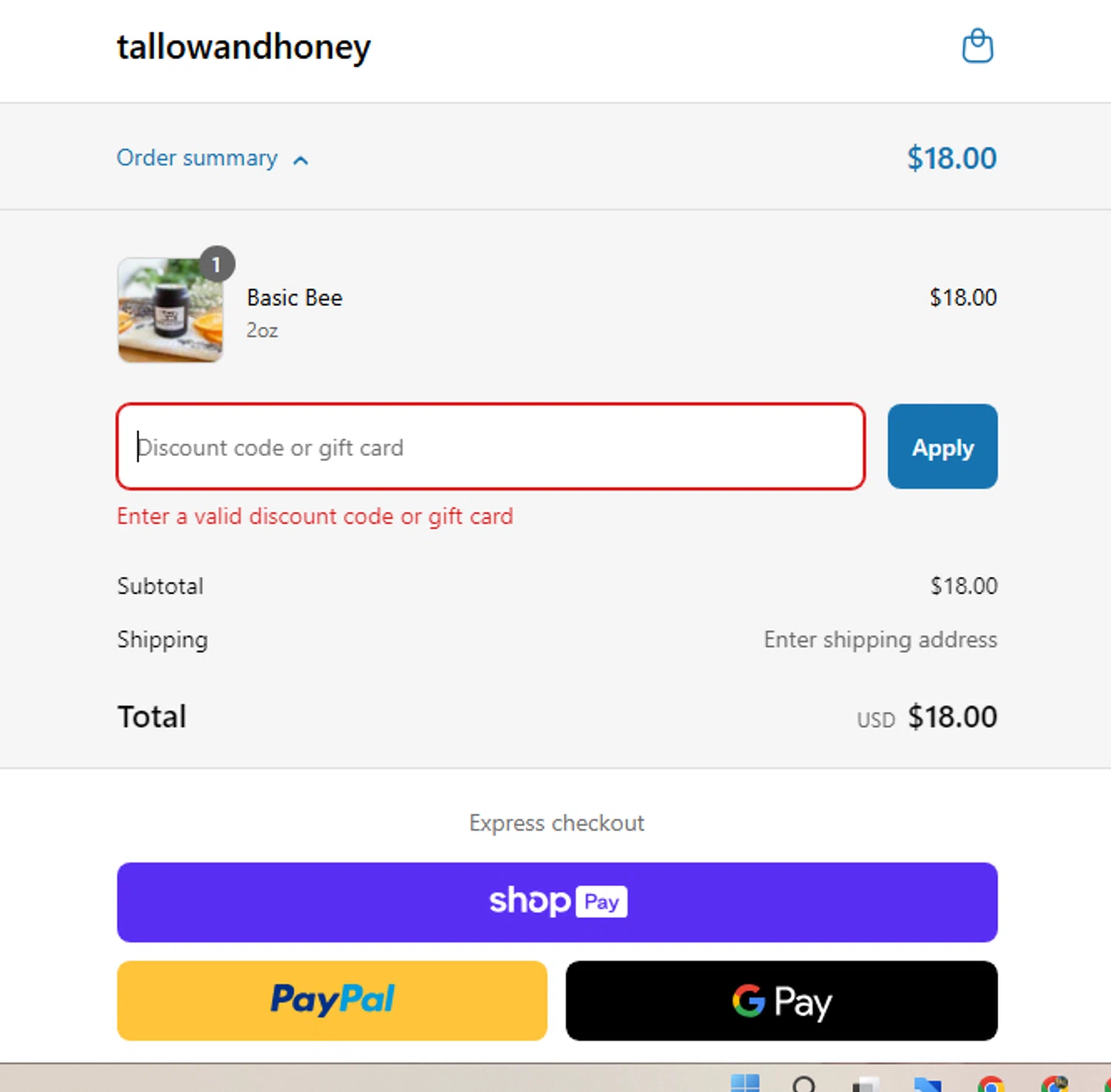 Tallow and Honey discount code screenshot showing code TALLOW20 applied at Tallow and Honey checkout page. Uploaded by SimplyCodes community member FrugalHunter3134 on Mar 22, 2025