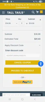 ADVENTURINAUSSIES15 coupon verification screenshot