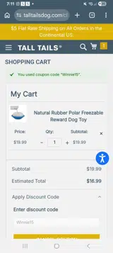 Winnie15 coupon verification screenshot