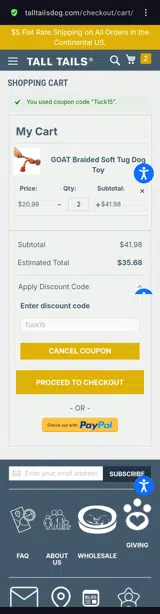 Tuck15 coupon verification screenshot