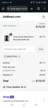 BEAST10YA coupon verification screenshot