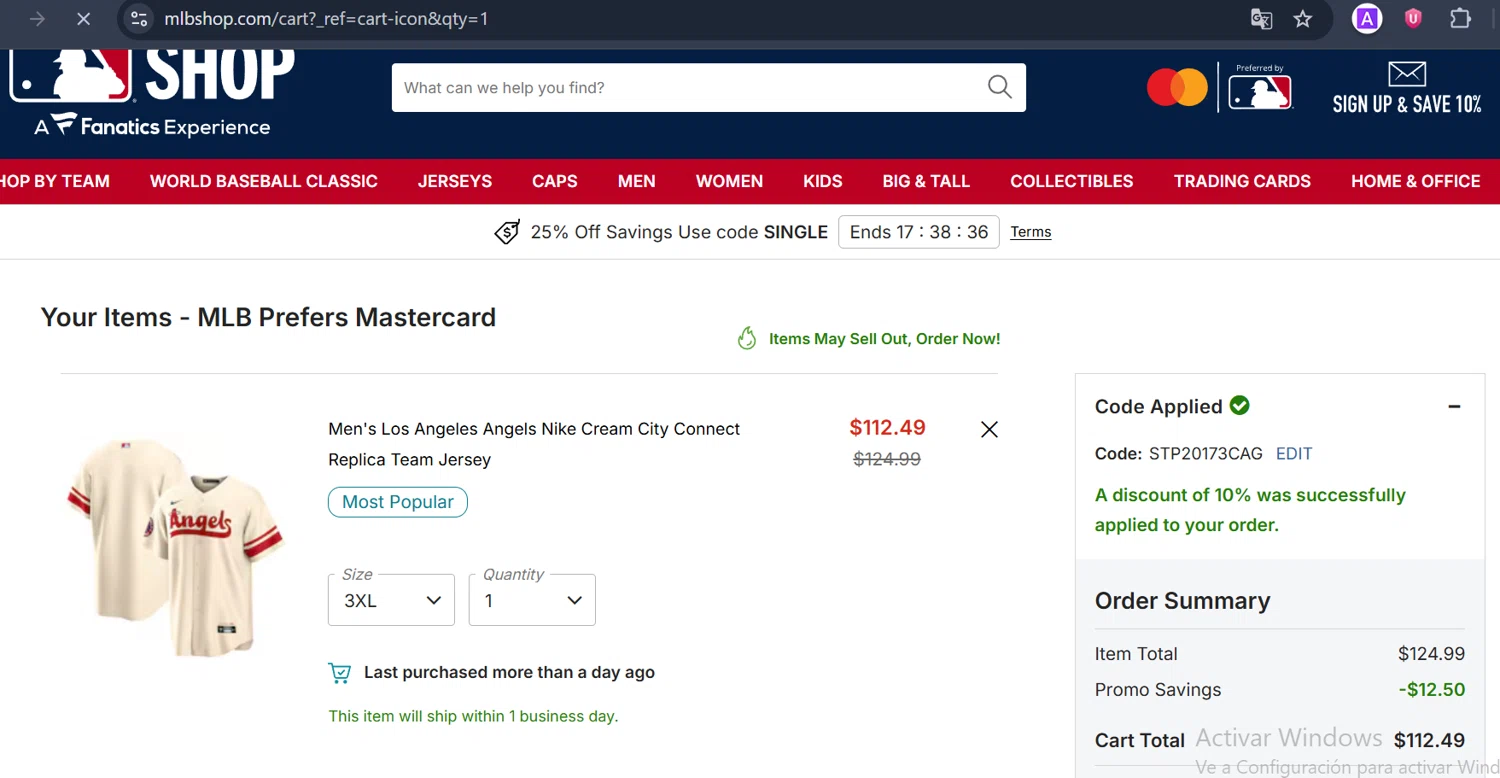 Tampa Bay Rays checkout page showing Tampa Bay Rays promo code box | Screenshot taken by SimplyCodes community member on Feb 24, 2026