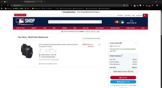 Tampa Bay Rays checkout page showing Tampa Bay Rays promo code box | Screenshot taken by SimplyCodes community member on Sep 10, 2025
