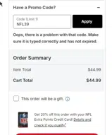 Tampa Bay Buccaneers coupon verification screenshot