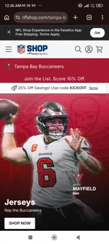 Tampa Bay Buccaneers coupon verification screenshot