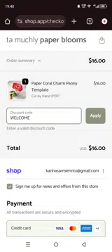 WELCOME coupon verification screenshot