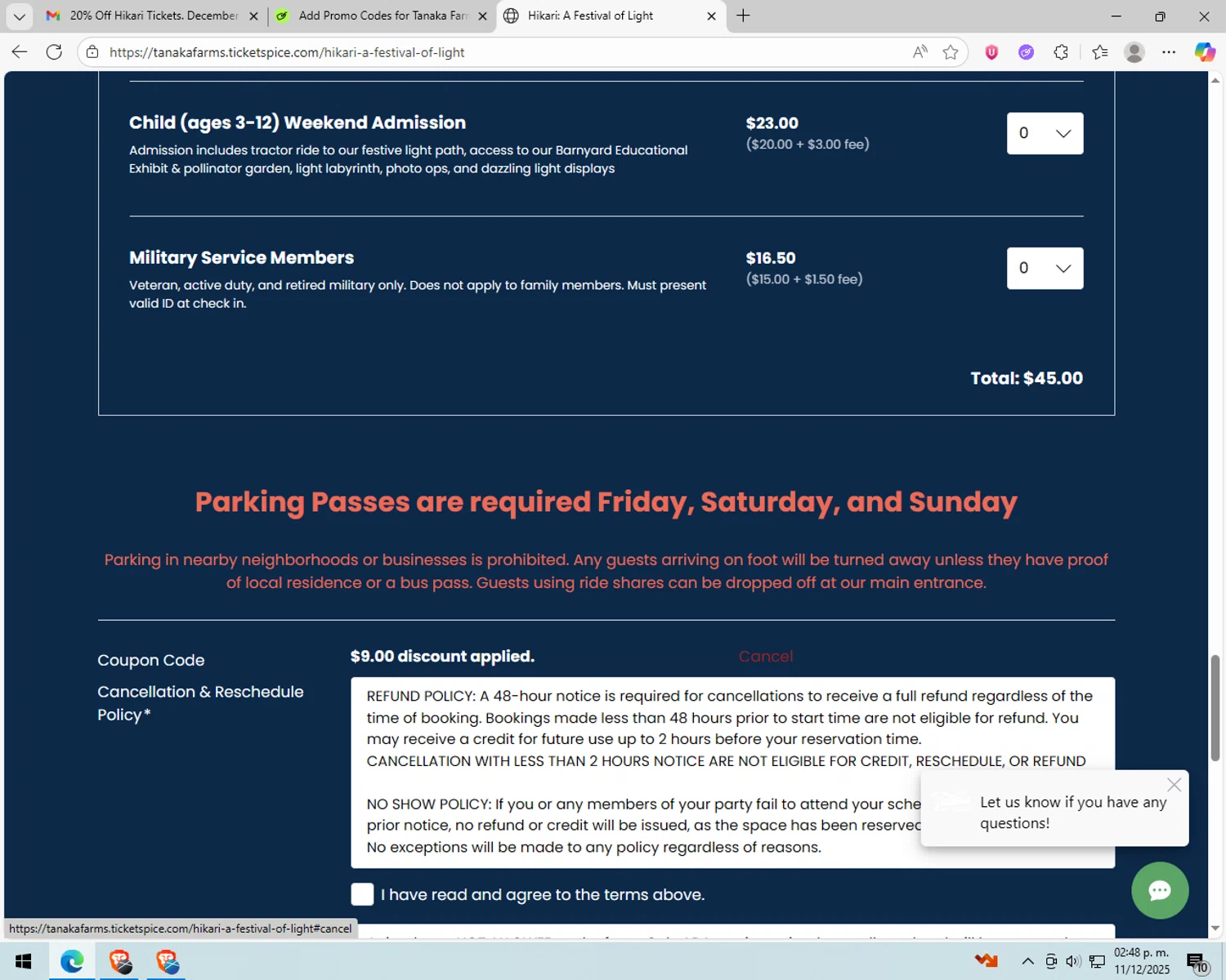 Tanaka Farms promo code screenshot showing code Holiday20 applied at Tanaka Farms checkout page. Uploaded by SimplyCodes community member peachee on Dec 11, 2025