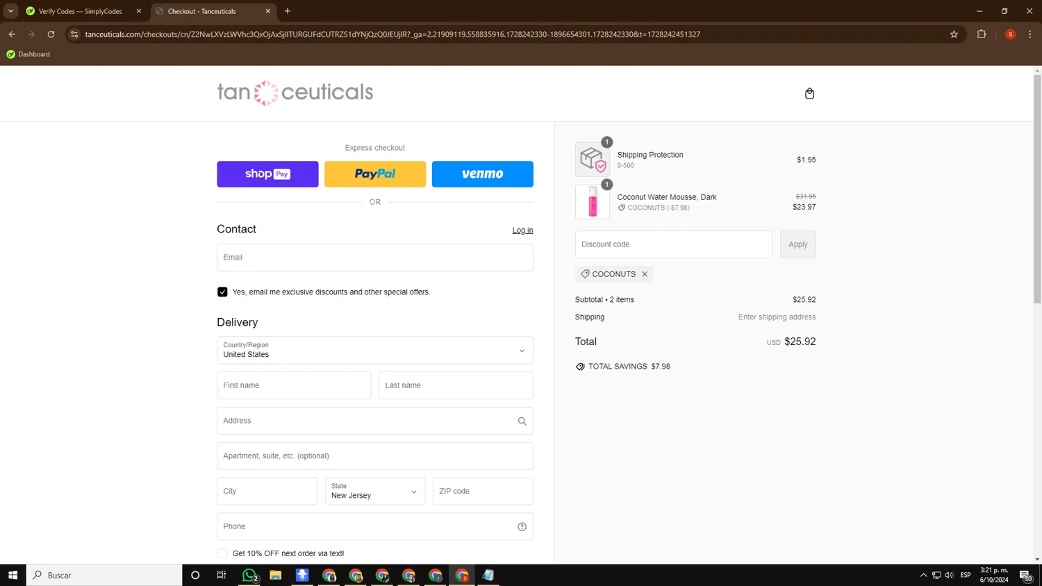 where to use Tanceuticals promo code box