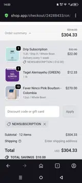Newsubscription coupon verification screenshot