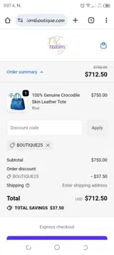 Boutique25 coupon verification screenshot