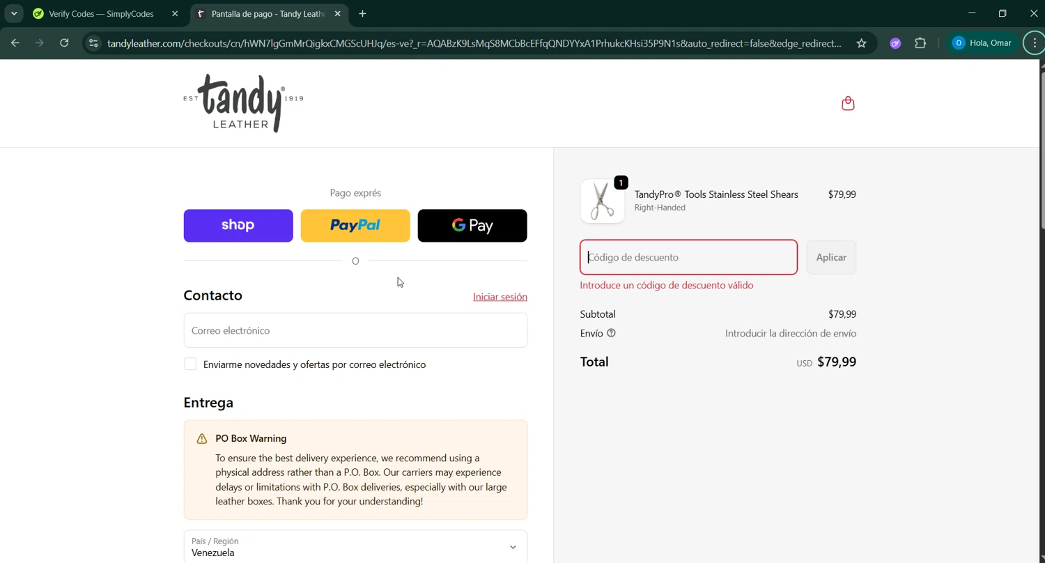 Tandy Leather promo code screenshot showing code hht20off applied at Tandy Leather checkout page. Uploaded by SimplyCodes community member GoldChaser6627 on Jan 19, 2026