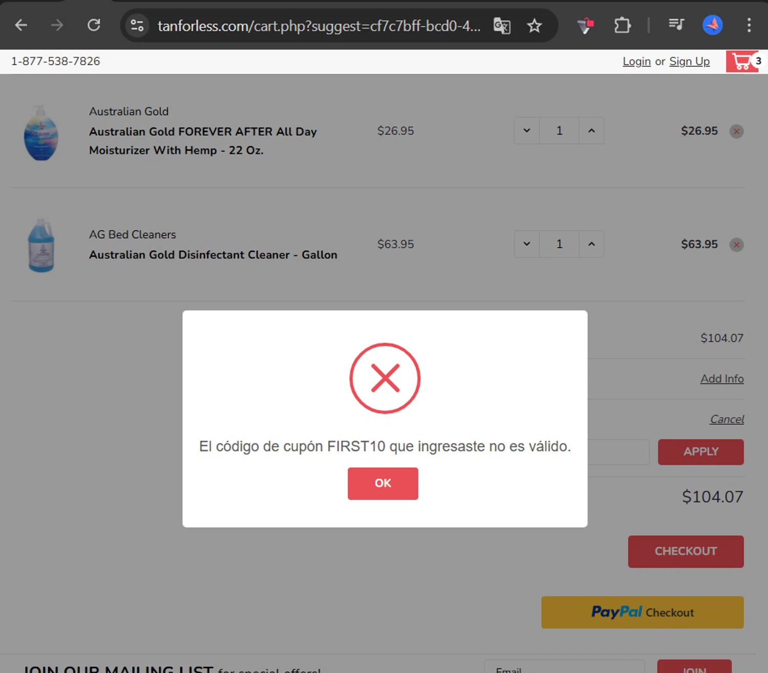 TanForLess.com promo code screenshot showing code FIRST10 applied at TanForLess.com checkout page. Uploaded by SimplyCodes community member LaCalix3000 on Dec 12, 2025