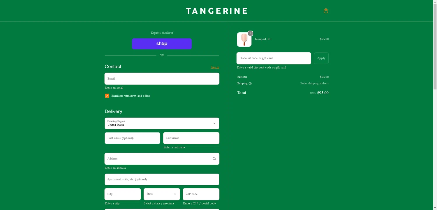 Tangerine Paddle discount code screenshot showing code Tangerine30 applied at Tangerine Paddle checkout page. Uploaded by SimplyCodes community member BargainCurator5453 on Nov 14, 2025