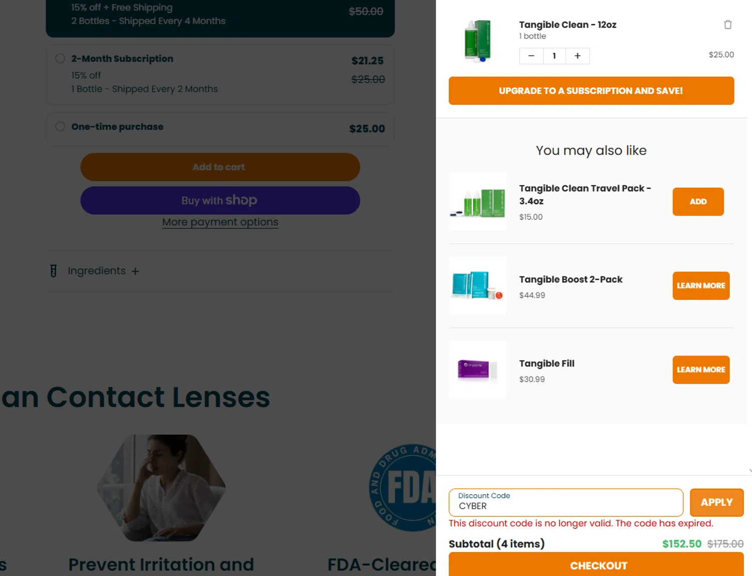 Tangible Science coupon code screenshot showing code CYBER applied at Tangible Science checkout page. Uploaded by SimplyCodes community member Billyyou on Jan 21, 2026