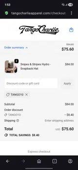 Tango10 coupon verification screenshot