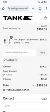 Tank Glass coupon verification screenshot