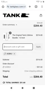 Tank Glass coupon verification screenshot