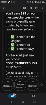 Tanner Tees coupon verification screenshot