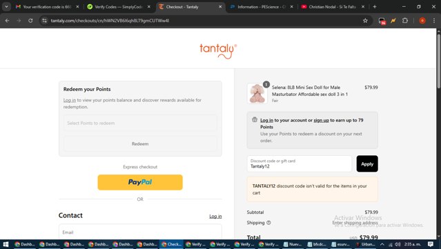 Tantaly checkout page showing Tantaly coupon code box | Screenshot taken by SimplyCodes community member on Sep 2, 2025