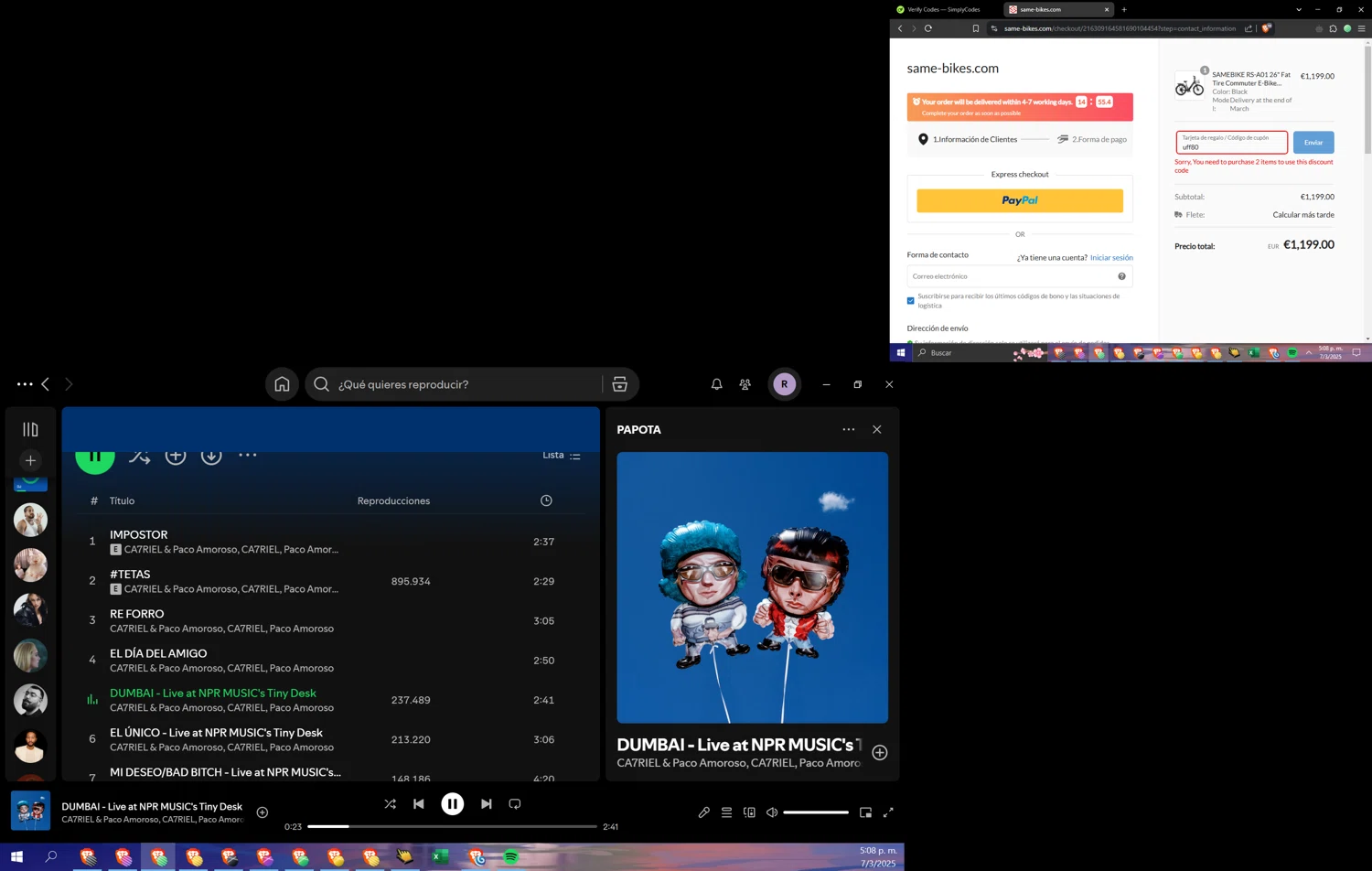 Tao Group Hospitality promo code screenshot showing code 1990INST applied at Tao Group Hospitality checkout page. Uploaded by SimplyCodes community member Cuponzinho on Mar 7, 2025