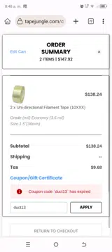 duct13 coupon verification screenshot