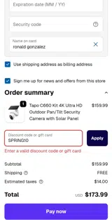 SPRING10 coupon verification screenshot