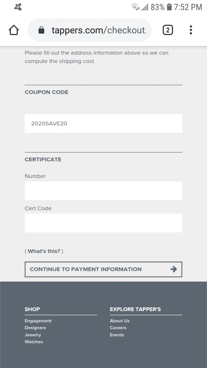 Tapper's checkout page showing Tapper's promo code box | Screenshot taken by SimplyCodes community member on Jul 10, 2020
