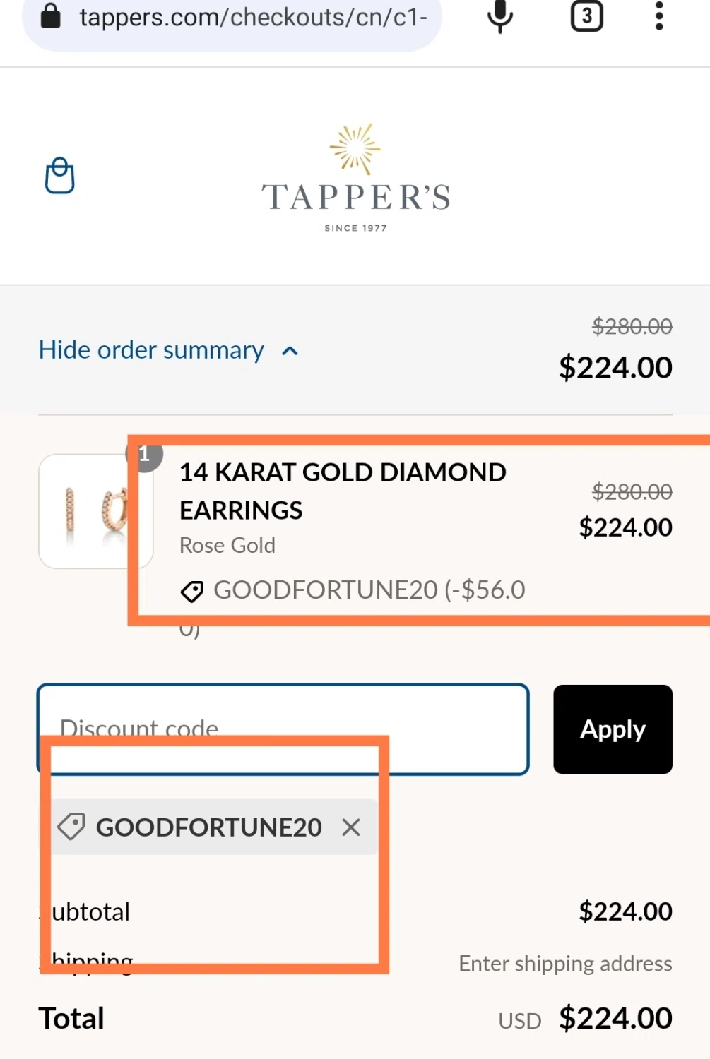 Tapper's checkout page showing Tapper's promo code box | Screenshot taken by SimplyCodes community member on Aug 9, 2023