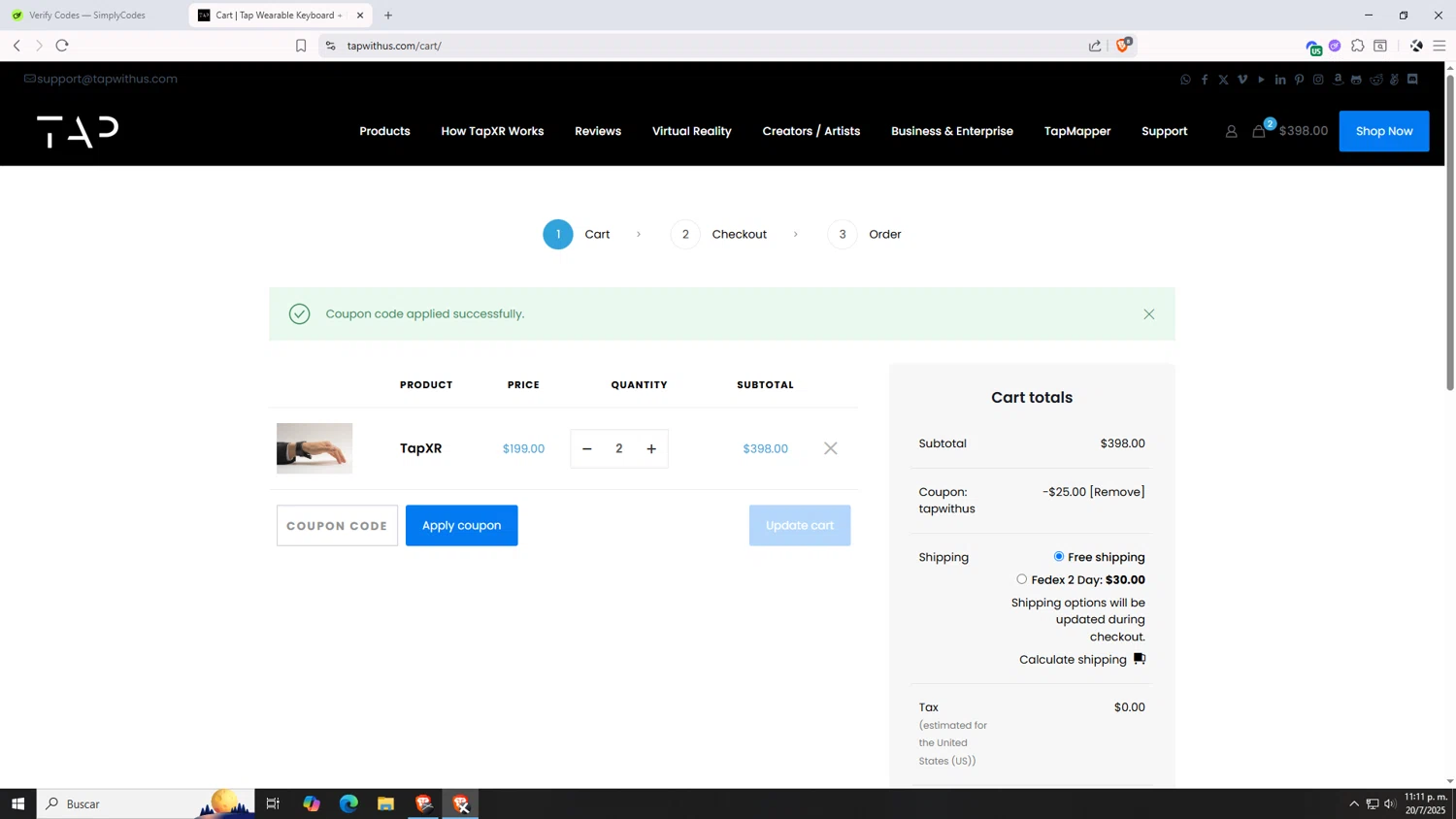 Tap With Us promo code screenshot showing code tapwithus applied at Tap With Us checkout page. Uploaded by SimplyCodes community member VictoriousDefender7352 on Jul 21, 2025
