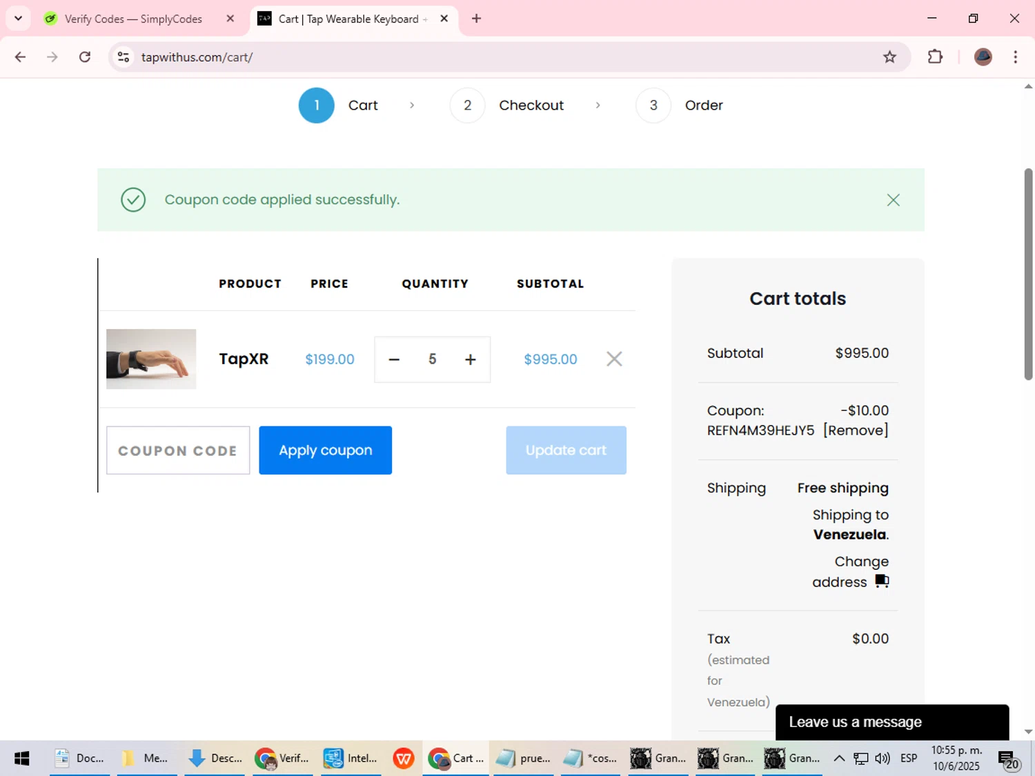 Tap With Us promo code screenshot showing code REFN4M39HEJY5 applied at Tap With Us checkout page. Uploaded by SimplyCodes community member Rowan18 on Jun 11, 2025