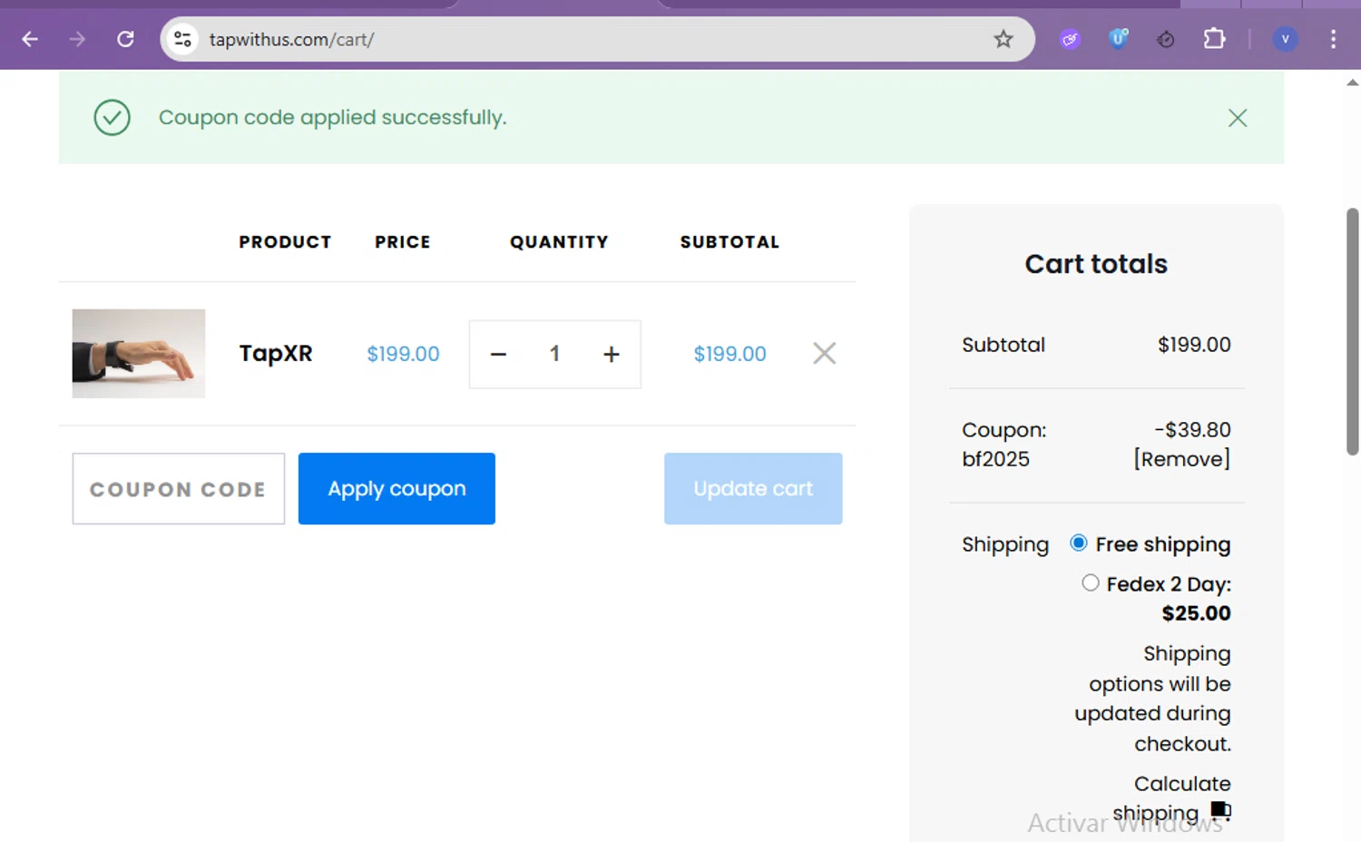 Tap With Us promo code screenshot showing code BF2025 applied at Tap With Us checkout page. Uploaded by SimplyCodes community member beatrizcastillo on Dec 1, 2025