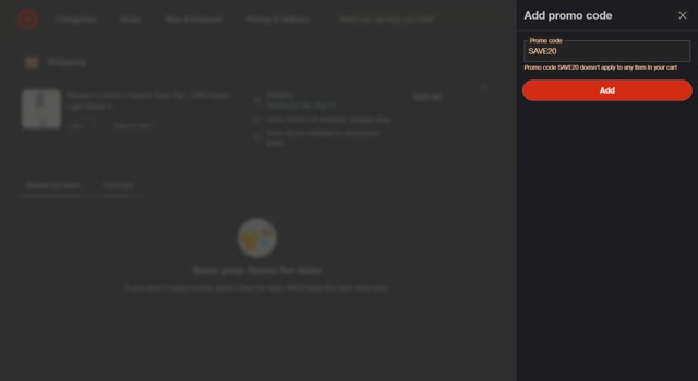 Target checkout page showing Target promo code box | Screenshot taken by SimplyCodes community member on Aug 7, 2025