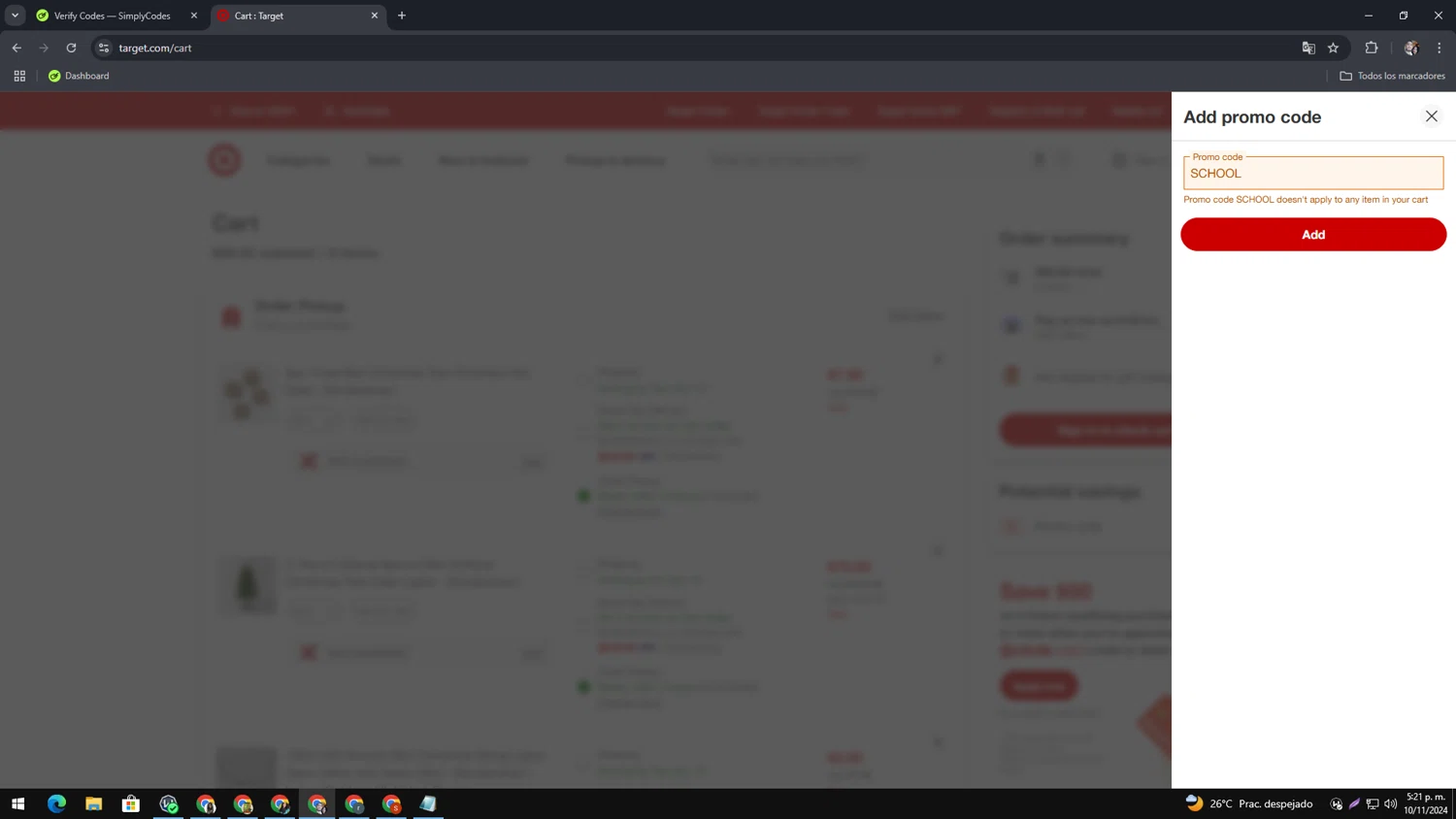 where to use Target promo code box