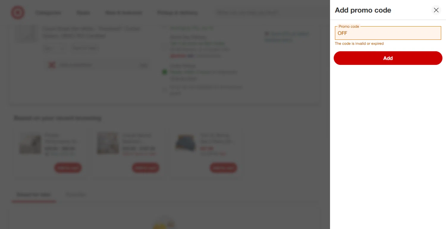 Target promo code screenshot showing code OFF applied at Target checkout page. Uploaded by SimplyCodes community member SavvyHawk1474 on Jul 7, 2025