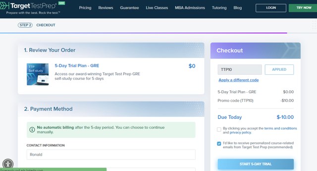 Target Test Prep checkout page showing Target Test Prep promo code box | Screenshot taken by SimplyCodes community member on Aug 3, 2025