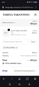 WELCOME10 coupon verification screenshot