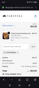 Tarinika coupon verification screenshot