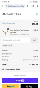 Tarinika coupon verification screenshot