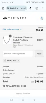Tarinika coupon verification screenshot