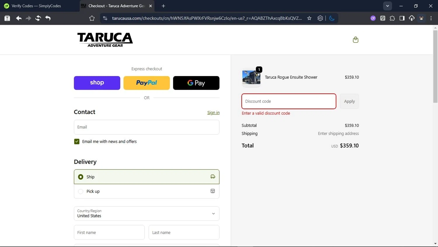 Taruca promo code screenshot showing code MARSHALL applied at Taruca checkout page. Uploaded by SimplyCodes community member CleverPioneer8971 on Nov 15, 2025