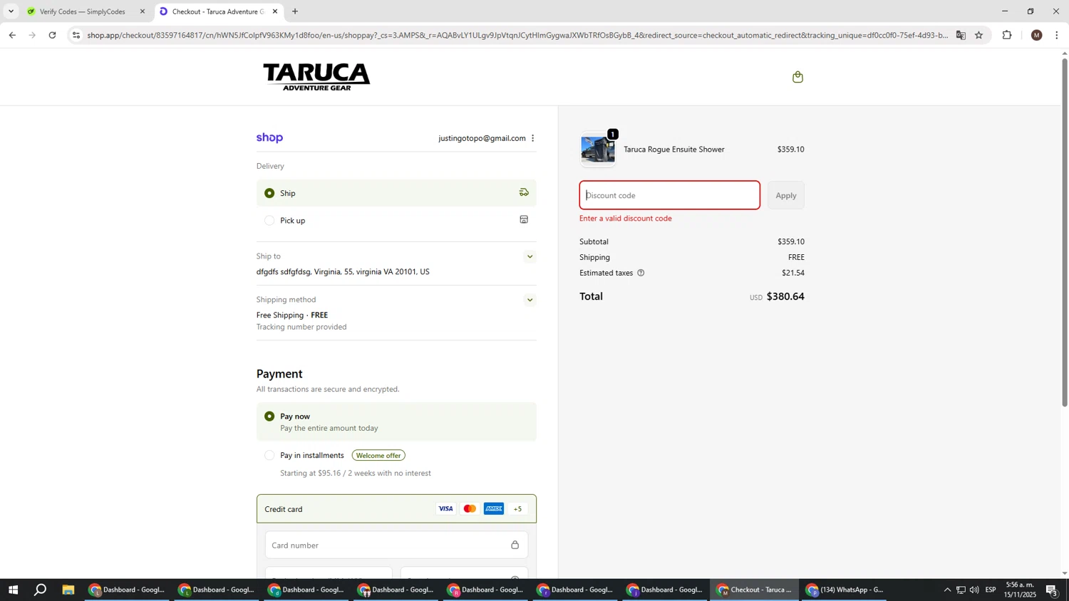 Taruca promo code screenshot showing code tacostorm applied at Taruca checkout page. Uploaded by SimplyCodes community member KTMCRF on Nov 15, 2025