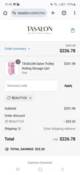 BEAUTY25 coupon verification screenshot