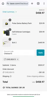 CHELSEA15 coupon verification screenshot