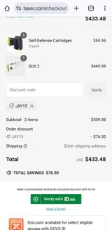 Jay15 coupon verification screenshot