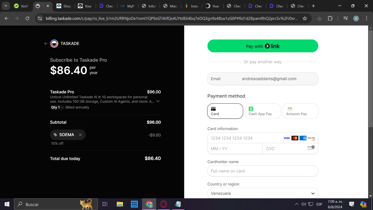 where to use Taskade promo code box