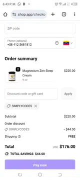 Taspen's Organics coupon verification screenshot