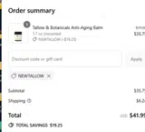 Taspen's Organics coupon verification screenshot