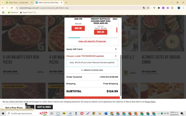 Tastes of Chicago checkout page showing Tastes of Chicago promo code box | Screenshot taken by SimplyCodes community member on Jun 5, 2025
