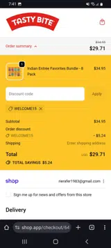 WELCOME15 coupon verification screenshot